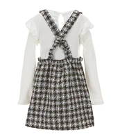 Rare Editions Little Girls 2T-6X Sleeveless Checked Jumper Dress & Solid Long-Sleeve Bodysuit Set