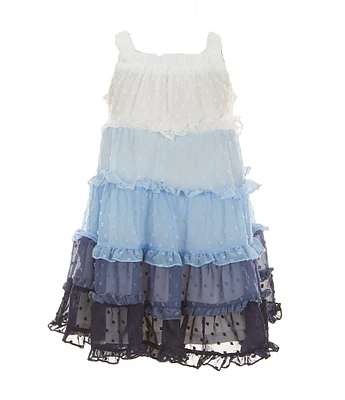 Rare Editions Little Girls 2T-6X Sleeveless Colorblock/Clip-Dot Chiffon Fit & Flare Dress