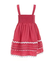 Rare Editions Little Girls Sleeveless Contrast-Ricrac-Trimmed Tiered Fit & Flare Dress