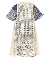Rare Editions Little Girls Sleeveless Crocheted Vest & Short-Sleeve Printed A-Line Dress Set
