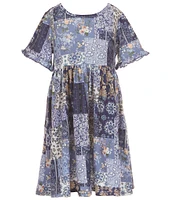 Rare Editions Little Girls Sleeveless Crocheted Vest & Short-Sleeve Printed A-Line Dress Set