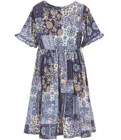 Rare Editions Little Girls Sleeveless Crocheted Vest & Short-Sleeve Printed A-Line Dress Set