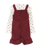 Rare Editions Little Girls 2T-6X Sleeveless Heart-Patterned Double-Knit Jumper Dress & Long Sleeve Heart-Printed Top Set