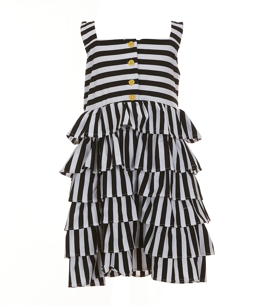 Rare Editions Little Girls 2T-6X Sleeveless Horizontal/Vertical-Striped Bow-Back Ruffled Fit-And-Flare Dress
