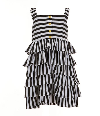 Rare Editions Little Girls 2T-6X Sleeveless Horizontal/Vertical-Striped Bow-Back Ruffled Fit-And-Flare Dress
