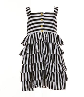 Rare Editions Little Girls 2T-6X Sleeveless Horizontal/Vertical-Striped Bow-Back Ruffled Fit-And-Flare Dress