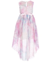 Rare Editions Little Girls 2T-6X Sleeveless Illusion Yoke Jeweled Waistline Tie-Dye Mesh High-Low Dress