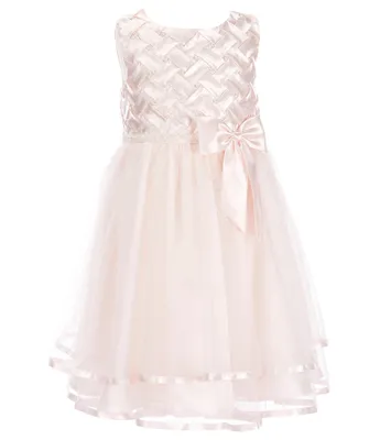 Rare Editions Little Girls 2T-6X Sleeveless Pearl Basket Weave Two-Tier Ribbon Trimmed Tulle Skirt Dress