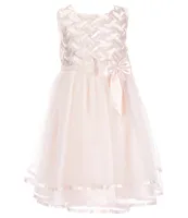 Rare Editions Little Girls 2T-6X Sleeveless Pearl Basket Weave Two-Tier Ribbon Trimmed Tulle Skirt Dress