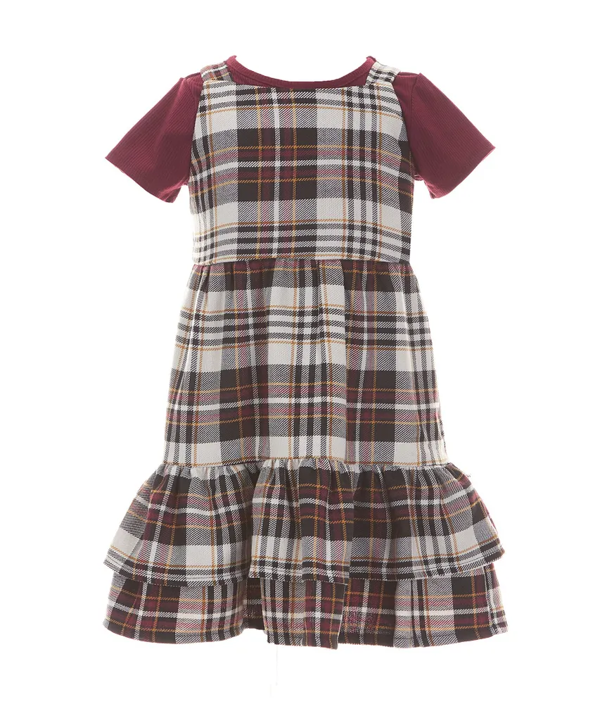 Rare Editions Little Girls 2T-6X Sleeveless Plaid Jumper Dress & Solid Short Sleeve Tee Set