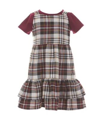 Rare Editions Little Girls 2T-6X Sleeveless Plaid Jumper Dress & Solid Short Sleeve Tee Set