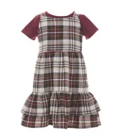 Rare Editions Little Girls 2T-6X Sleeveless Plaid Jumper Dress & Solid Short Sleeve Tee Set