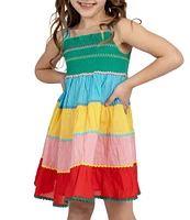 Rare Editions Little Girls 2T-6X Sleeveless Ricrac-Trimmed Color Block Empire-Waist Dress