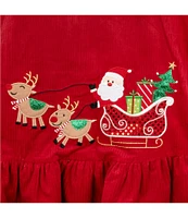 Rare Editions Little Girls 2T-6X Sleeveless Santa In Sleigh Corduroy Jumper Dress & Solid Long-Sleeve Knit T-Shirt Set