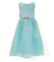 Rare Editions Little Girls 2T-6X Sleeveless Satin-Bodice/Shirred Glitter-Accented Sequin-Embellished-Skirted Ballgown