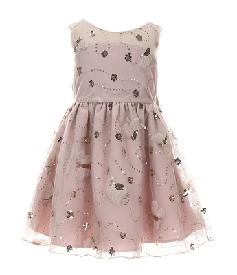 Rare Editions Little Girls 2T-6X Sleeveless Sequin-Embellished Butterfly-Soutache-Embroidered Fit & Flare Dress