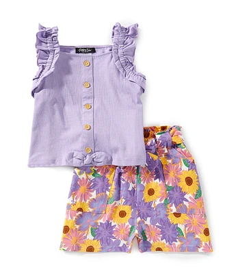 Rare Editions Little Girls 2T-6X Sleeveless Solid Tank Top & Flower-Printed Shorts Set