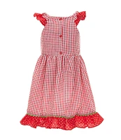 Rare Editions Little Girls 2T-6X Sleeveless Strawberry-Appliqued Checked Fit-And-Flare Dress