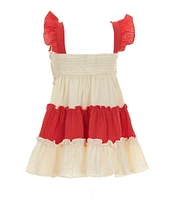 Rare Editions Little Girls 2T-6X Sleeveless Strawberry-Crochet-Bodice/Color Block Gauze Skirted Dress