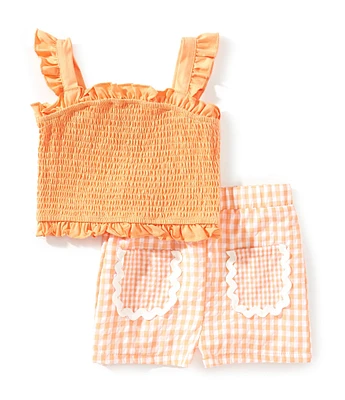 Rare Editions Little Girls 2T-6X Smocked Sleeveless Top & Gingham Printed Shorts Set