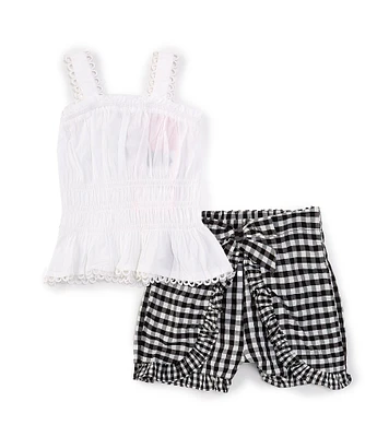 Rare Editions Little Girls 2T-6X Solid Poplin Tank Top & Gingham-Printed Woven Skort Set