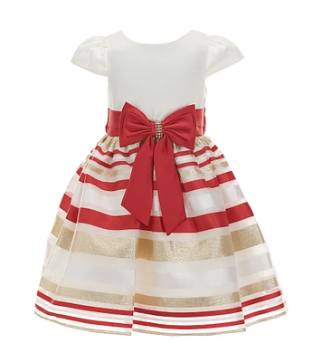 Rare Editions Little Girls 4-6X Cap-Sleeve Solid Satin/Burnout-Stripe Organza-Skirted Fit-And-Flare Dress