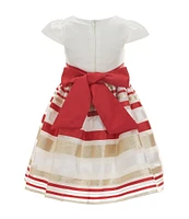 Rare Editions Little Girls 4-6X Cap-Sleeve Solid Satin/Burnout-Stripe Organza-Skirted Fit-And-Flare Dress