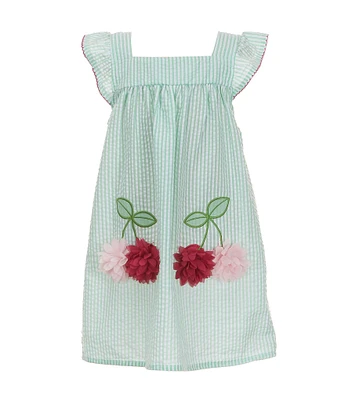 Rare Editions Little Girls 4-6X Flutter-Sleeve Cherry-Appliqued Stripe Seersucker A-Line Dress
