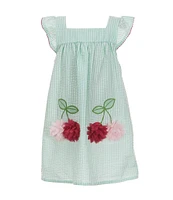 Rare Editions Little Girls 4-6X Flutter-Sleeve Cherry-Appliqued Stripe Seersucker A-Line Dress