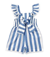 Rare Editions Little Girls 4-6X Flutter-Sleeve Yarn-Dyed-Stripe Romper