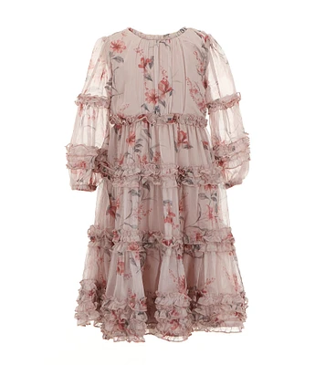 Rare Editions Little Girls 4-6X Long-Sleeve Floral-Printed Chiffon Fit-And-Flare Dress