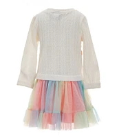 Rare Editions Little Girls 4-6X Long Sleeve Heart-Motif Sweater-Knit Bodice/Rainbow-Tulle-Skirted Tutu Dress