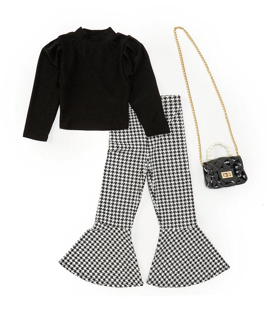 Rare Editions Little Girls 4-6X Long Sleeve Lurex-Knit Top & Woven Houndstooth Pants Set