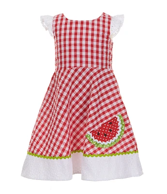 Rare Editions Little Girls 4-6X Seersucker-Gingham Watermelon-Appliqued A-Line Dress