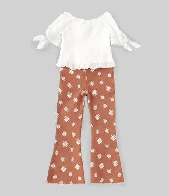 Rare Editions Little Girls 4-6X Short Sleeve Smocked Top & Daisy Print Denim Pants