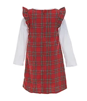 Rare Editions Little Girls 4-6X Sleeveless Christmas Tree/Reindeer-Appliqued Plaid Jumper Dress & Long-Sleeve T-Shirt Set