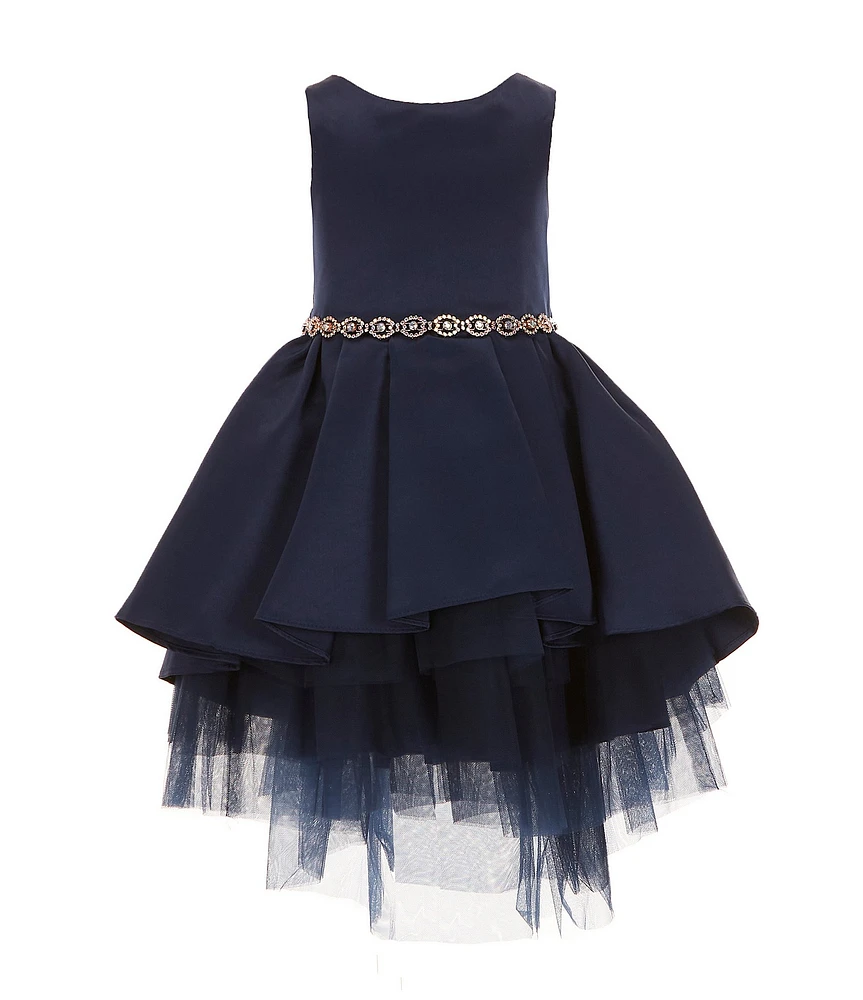 Rare Editions Little Girls 4-6X Sleeveless Satin/Mesh Tiered High-Low-Hem Fit-And-Fare Dress