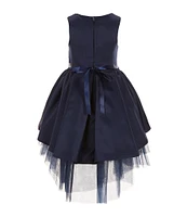 Rare Editions Little Girls 4-6X Sleeveless Satin/Mesh Tiered High-Low-Hem Fit-And-Fare Dress