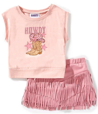 Rarity Little Girls Short-Sleeve Cowboy Boot Graffiti Graphic T-Shirt & Fringed Skirt Set
