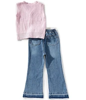Rarity Little Girls Sleeveless Crocheted Vest & Bow-Detailed Jeans Set