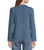Reba Knit Jersey Embroidered V-Neck Long Sleeve T-Shirt