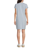 Reba Arizona Jersey Knit Floral Embroidered Round Neck Short Sleeve Shirt Dress