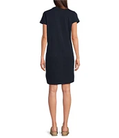 Reba Arizona Jersey Knit Floral Embroidered Round Neck Short Sleeve Shirt Dress