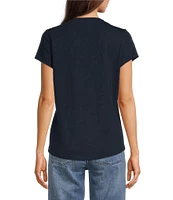 Reba Arizona Jersey Knit V-Neck Short Sleeve Embroidered Shirt