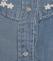 Reba Arizona Point Collar Long Sleeve Embroidered Button Front Top