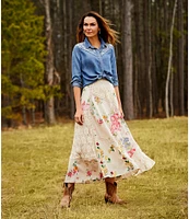 Reba Arizona Point Collar Long Sleeve Embroidered Button Front Top