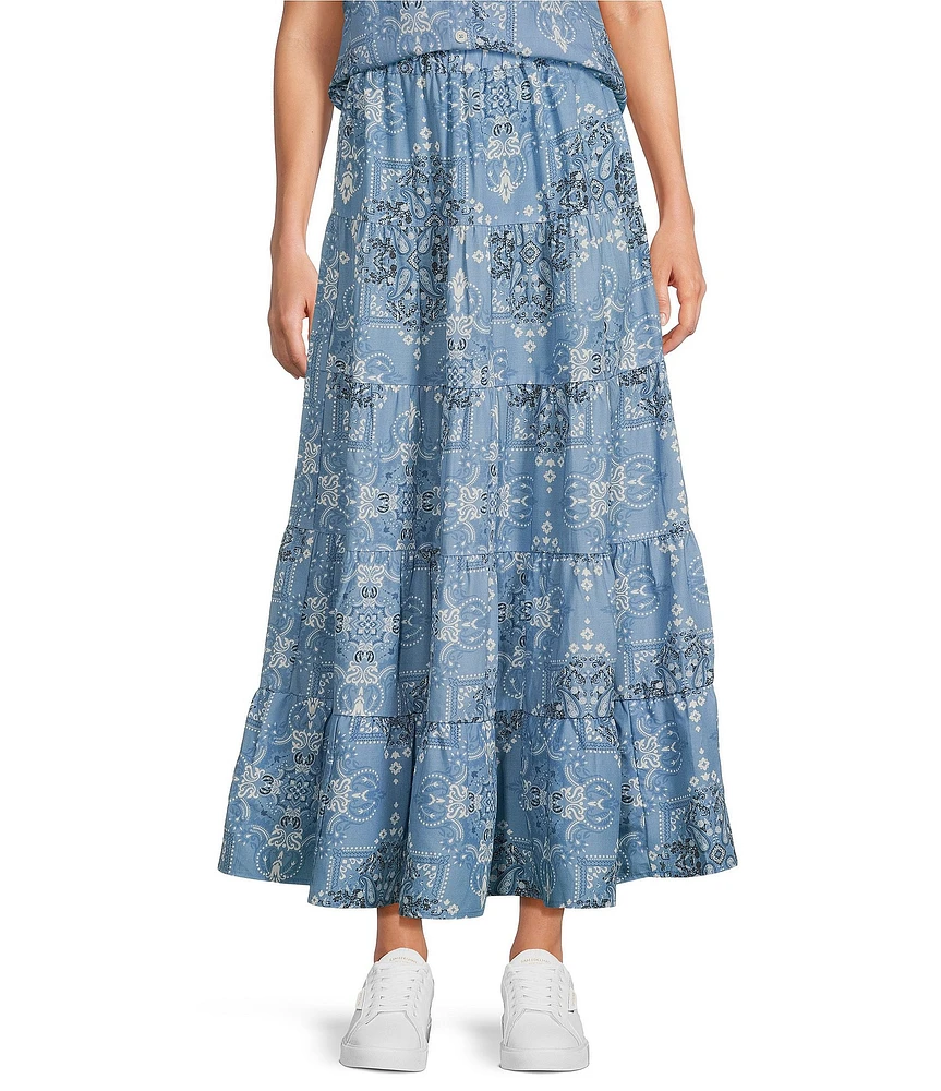 Reba Austin Bandana Print Coordinating A-Line Tiered Skirt