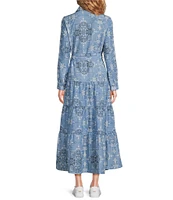 Reba Austin Point Collar Long Sleeve Tiered Belted Button Front Maxi Dress
