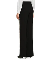 Reba Crepe Rhinestone Fringe High Rise Flat Front Full Length Coordinating Trousers