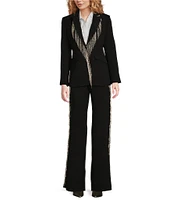 Reba Crepe Rhinestone Fringe High Rise Flat Front Full Length Coordinating Trousers